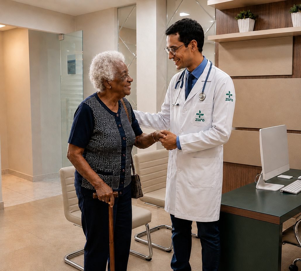 Médica da Zure em consulta com paciente em Volta Redonda